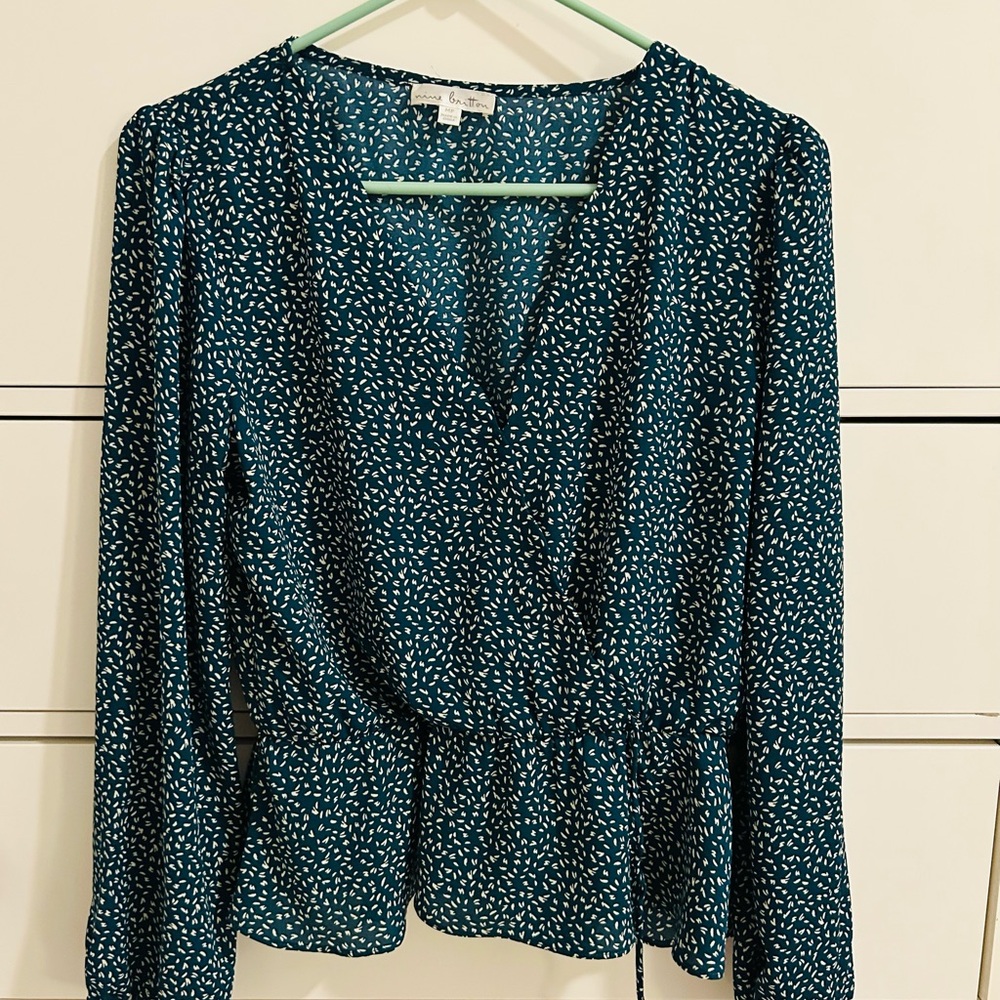 Nine Britton Teal Blouse with White Accents